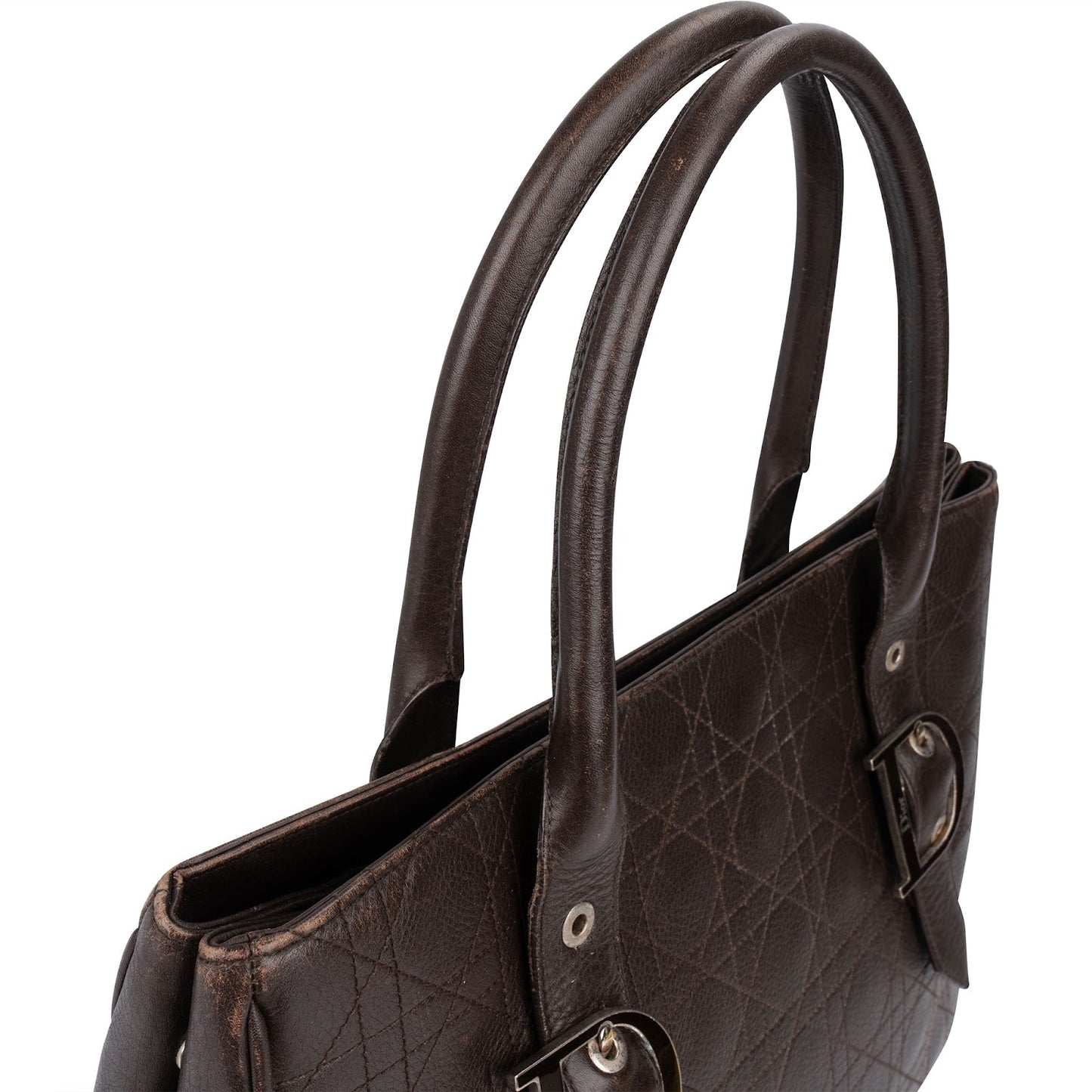 Christian Dior Quilted Cannage Leather D Buckle Shopping Tote Handbag