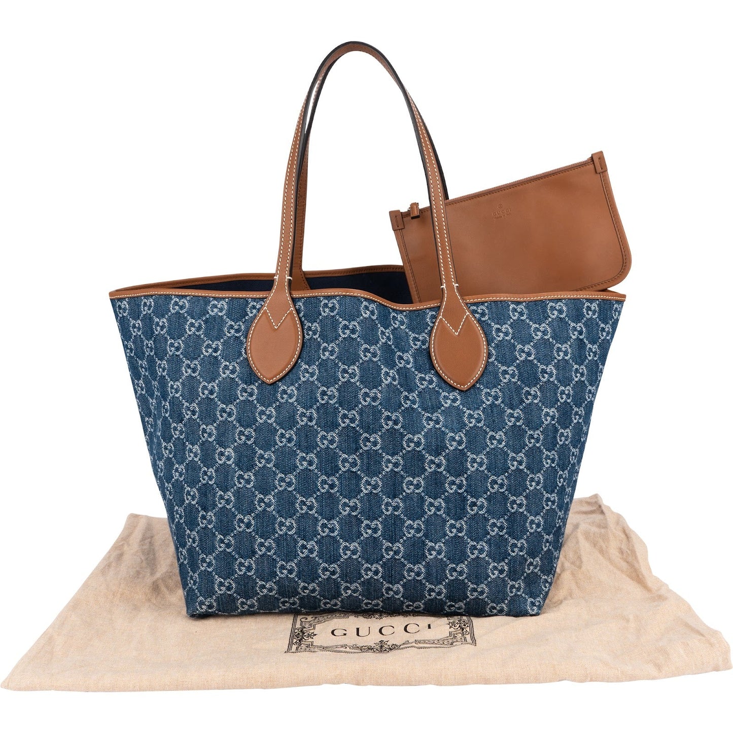Gucci Monogram Denim GG Tote Shoulder Bag
