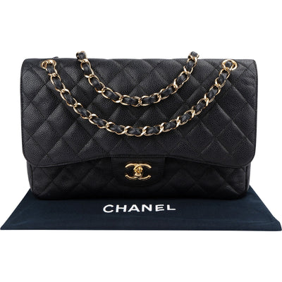 Chanel Quilted Caviar Leather Palladium Jumbo Double Flap Crossbody Bag