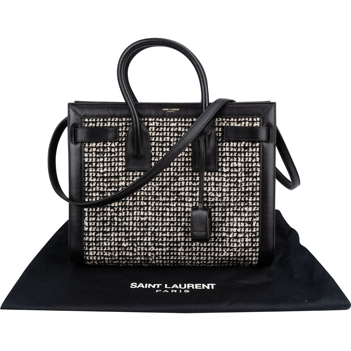 Saint Laurent Tweed & Leather Sac de Jour Handbag