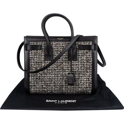 Saint Laurent Tweed & Leather Sac de Jour Handbag