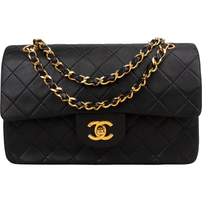 Chanel Quilted Lambskin Small 24K Gold Double Flap Shoulder Bag