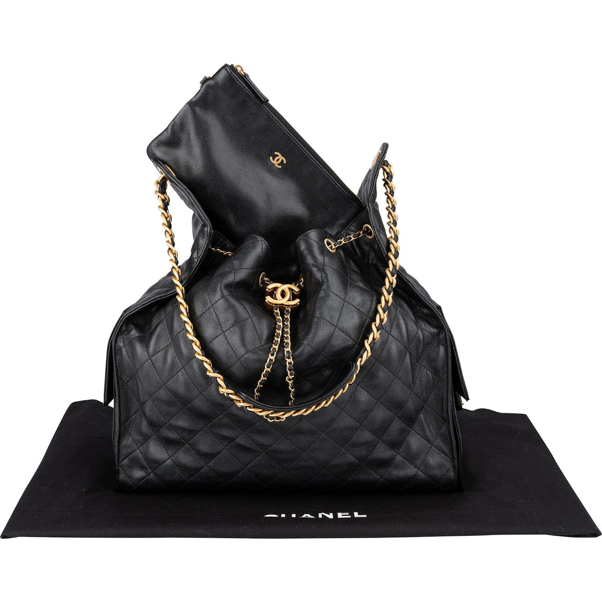 Chanel 25 Quilted Caviar Leather CC Drawstring Shoulder Bag Medium