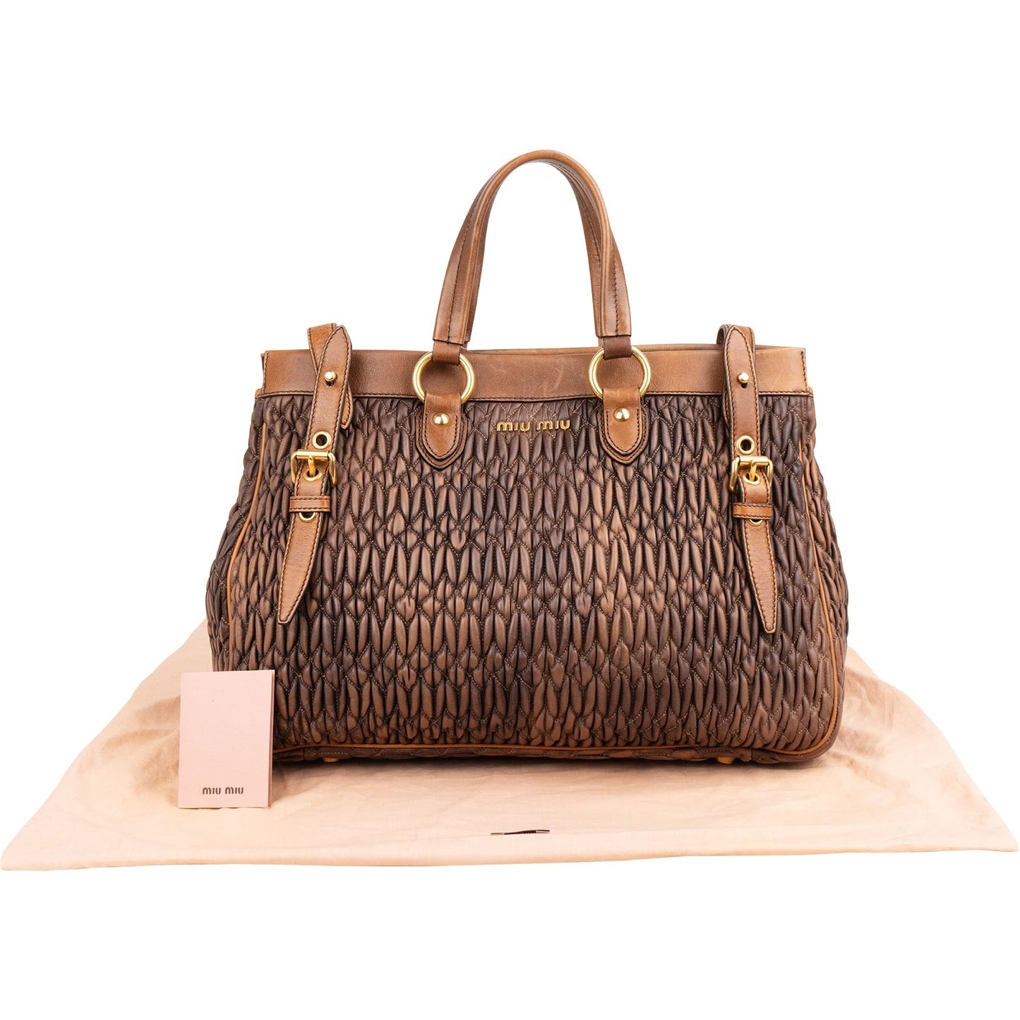 Miu Miu Matelassé Nappa Leather Bicolor Brown Tote Satchel Handbag