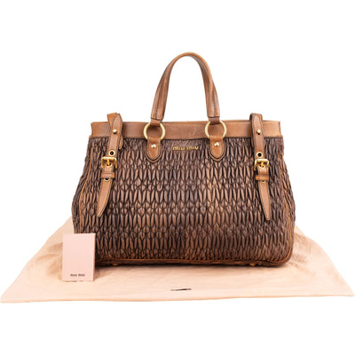 Miu Miu Matelassé Nappa Leather Bicolor Brown Tote Satchel Handbag