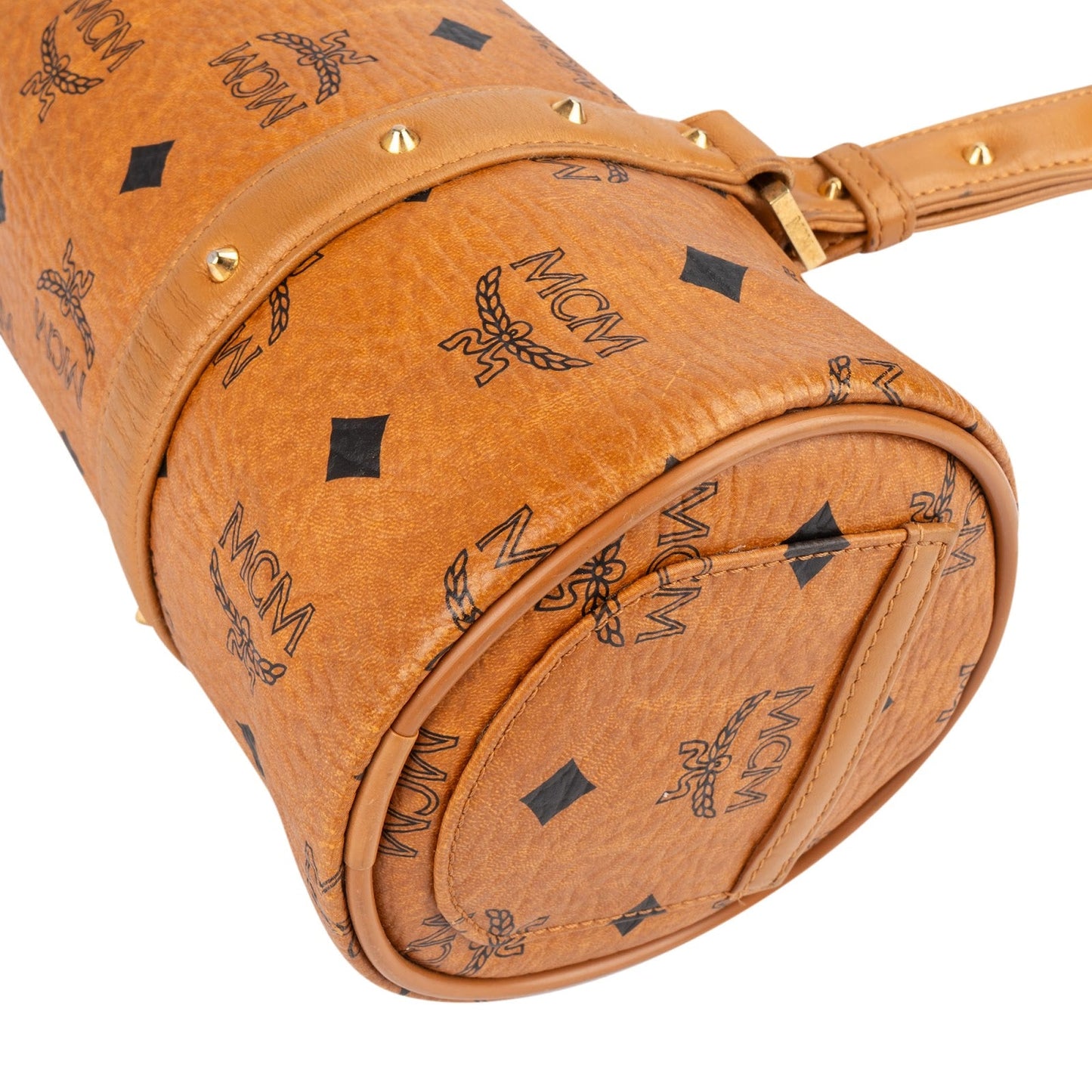 MCM Monogram Visetos Cylinder Boston Handbag