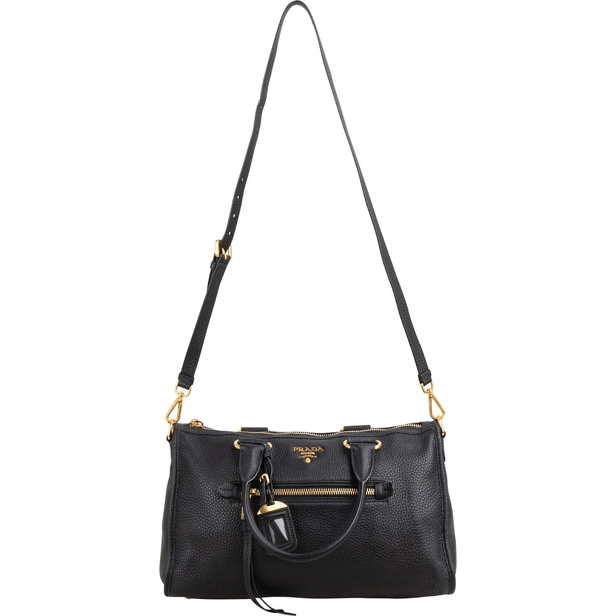 Prada Black Grained Vitello Daino Leather City Handbag