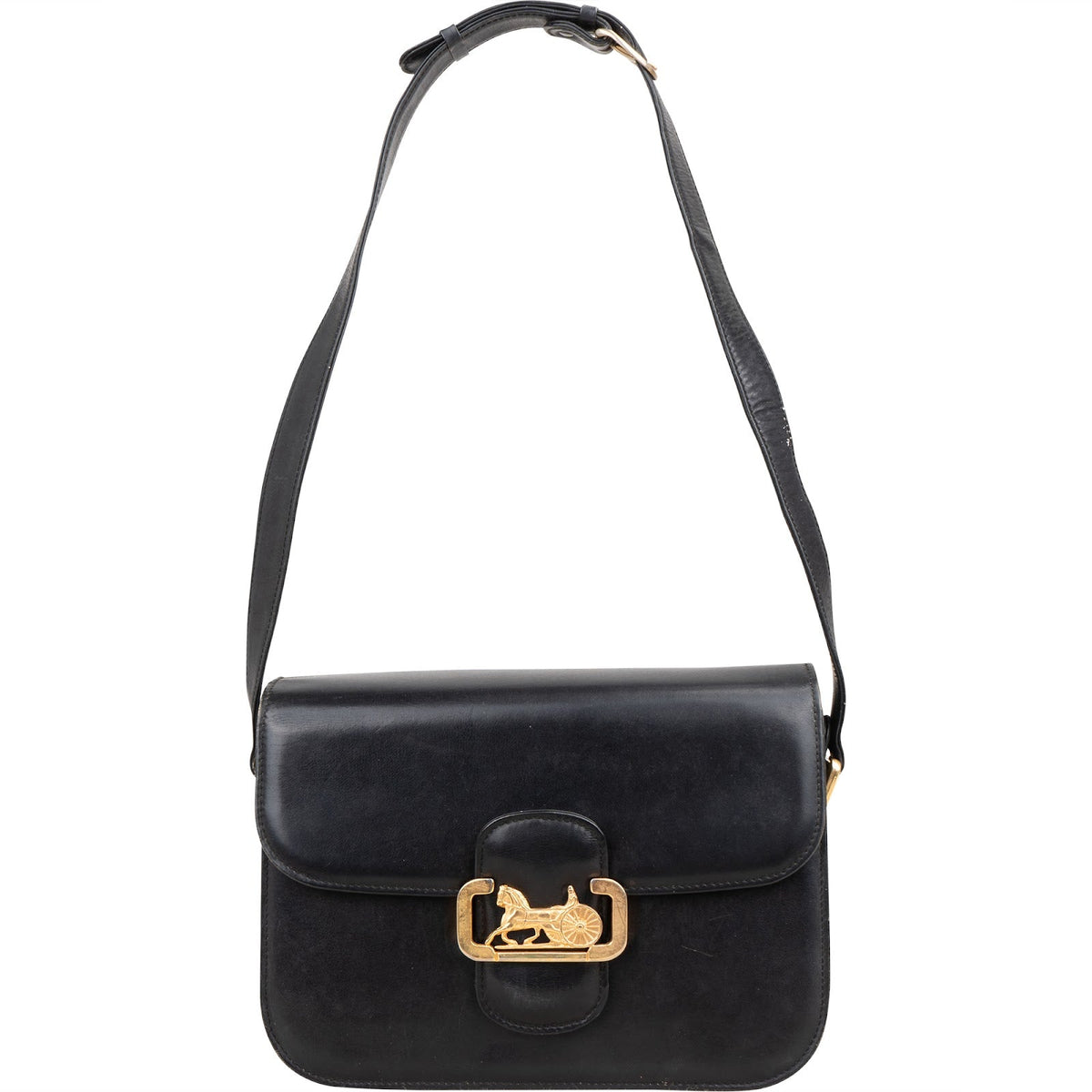 Céline Boxcalf Horse Carriage Triomphe Flap Shoulder Bag