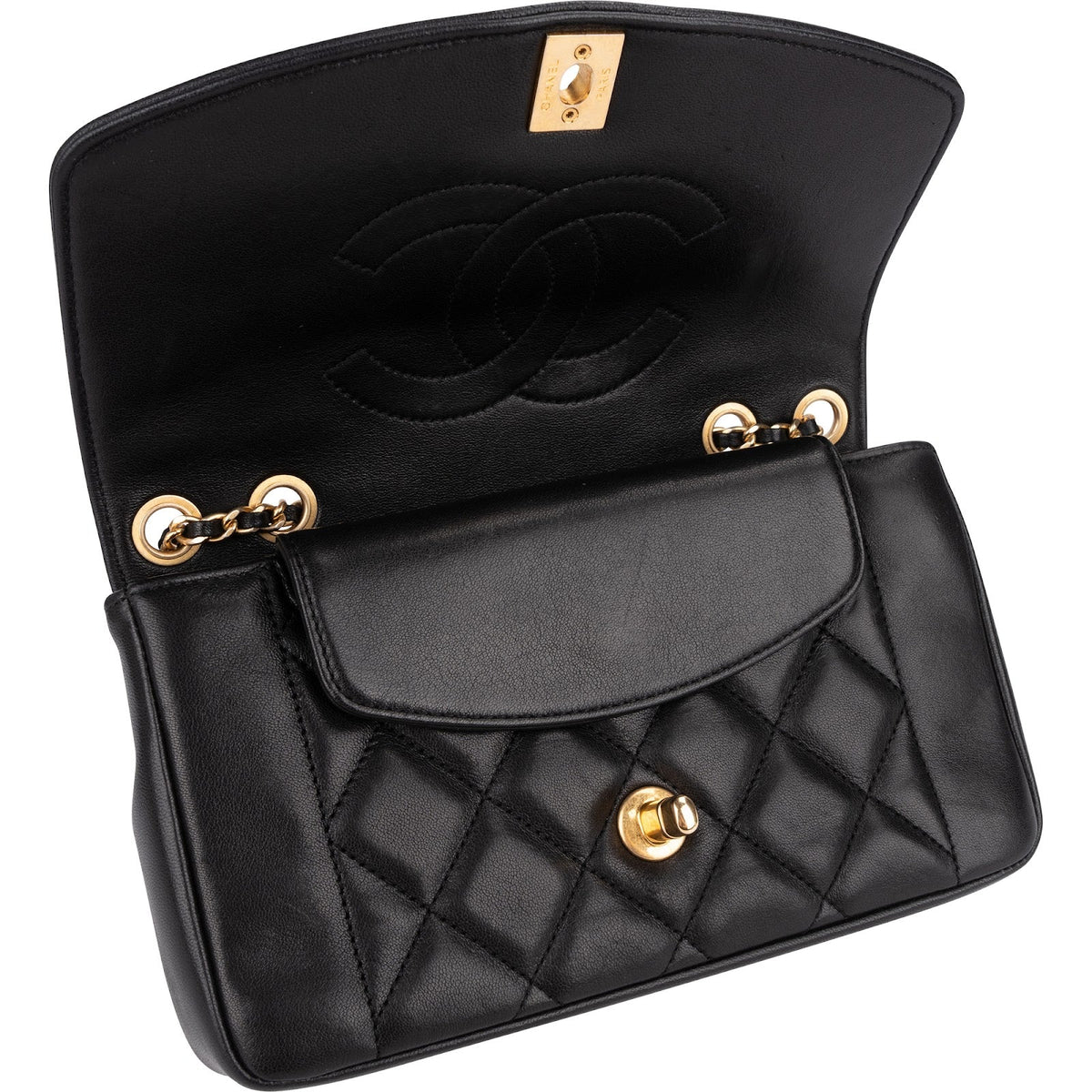 Chanel Quilted Lambskin Diana New Collection Single Flap Crossbody Bag