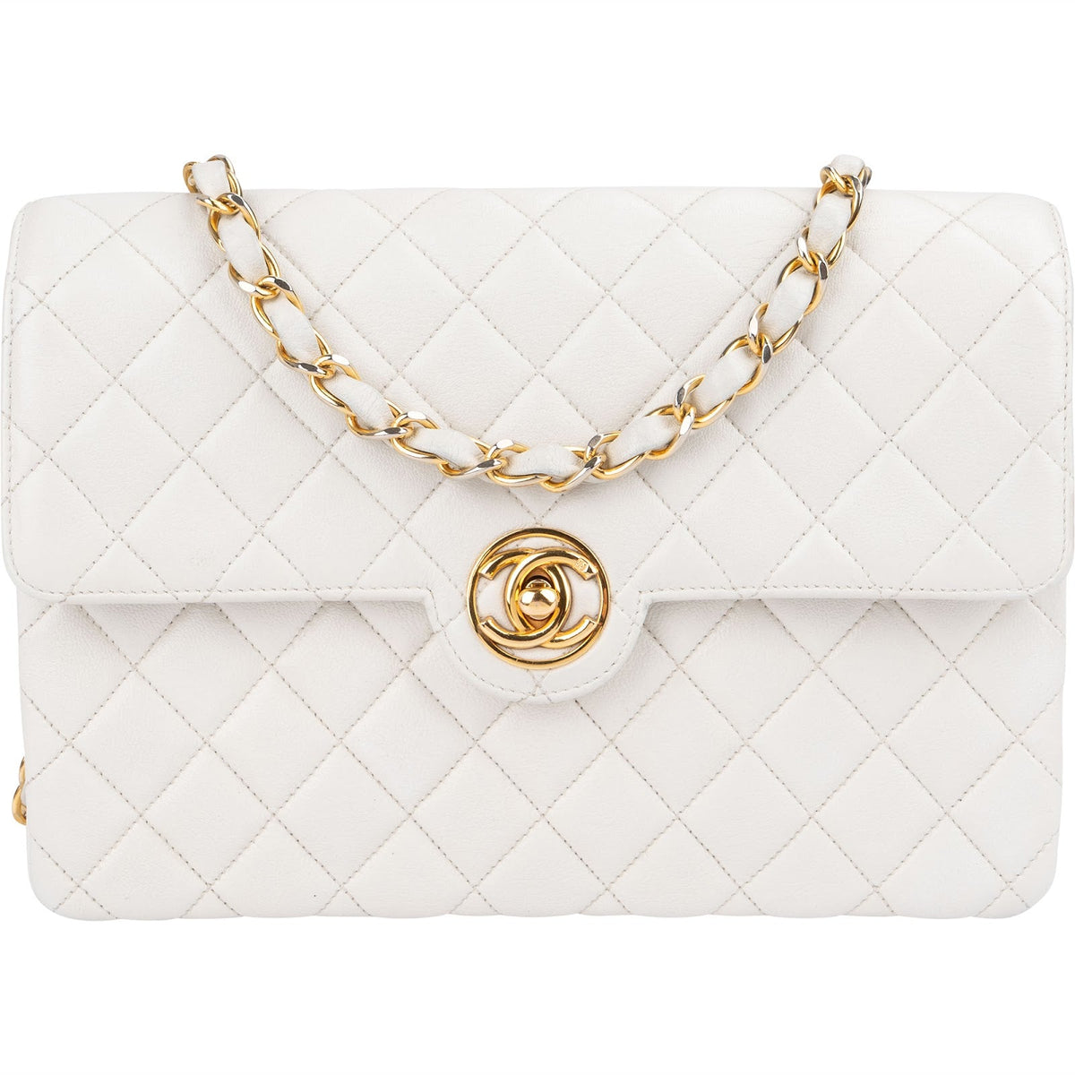 Chanel Quilted Lambskin 24K Gold Single Flap Crossbody Bag
