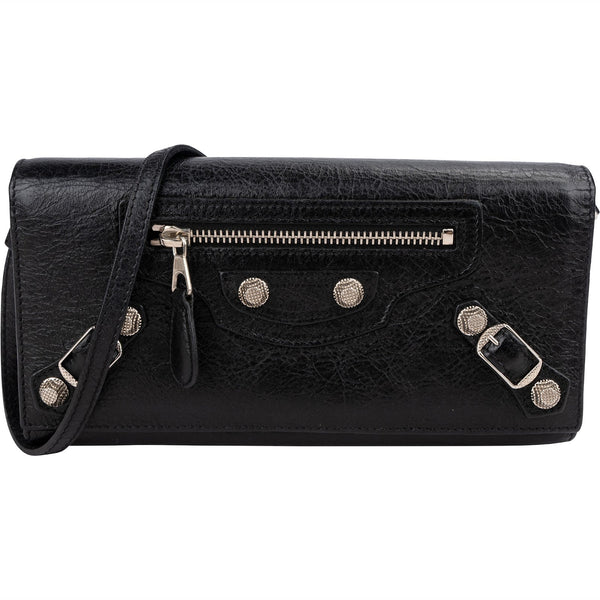 Balenciaga Black Leather Classic City Wallet On Strap Shoulder Bag