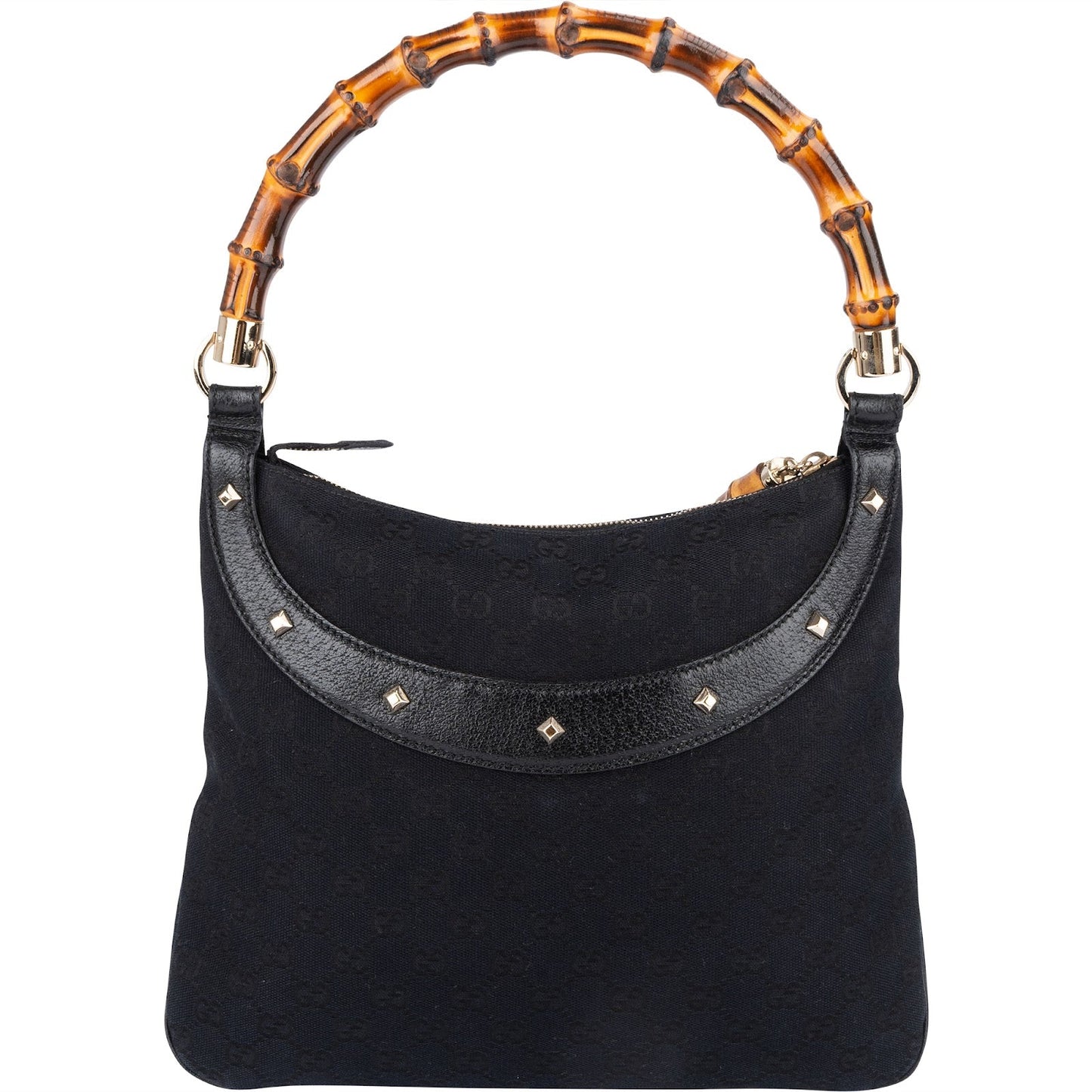 Gucci Monogram GG Studded Bamboo Hobo Handbag
