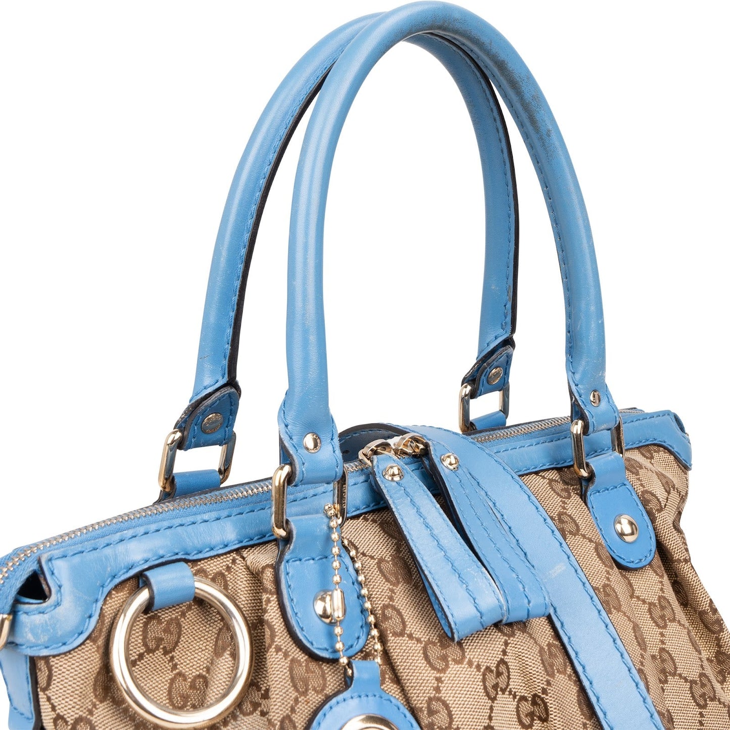 Gucci Monogram GG Blue Leather Sukey Handbag