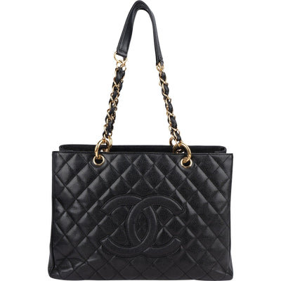 Chanel Quilted Caviar Leather CC Grand Shopping Tote Shoulder Bag