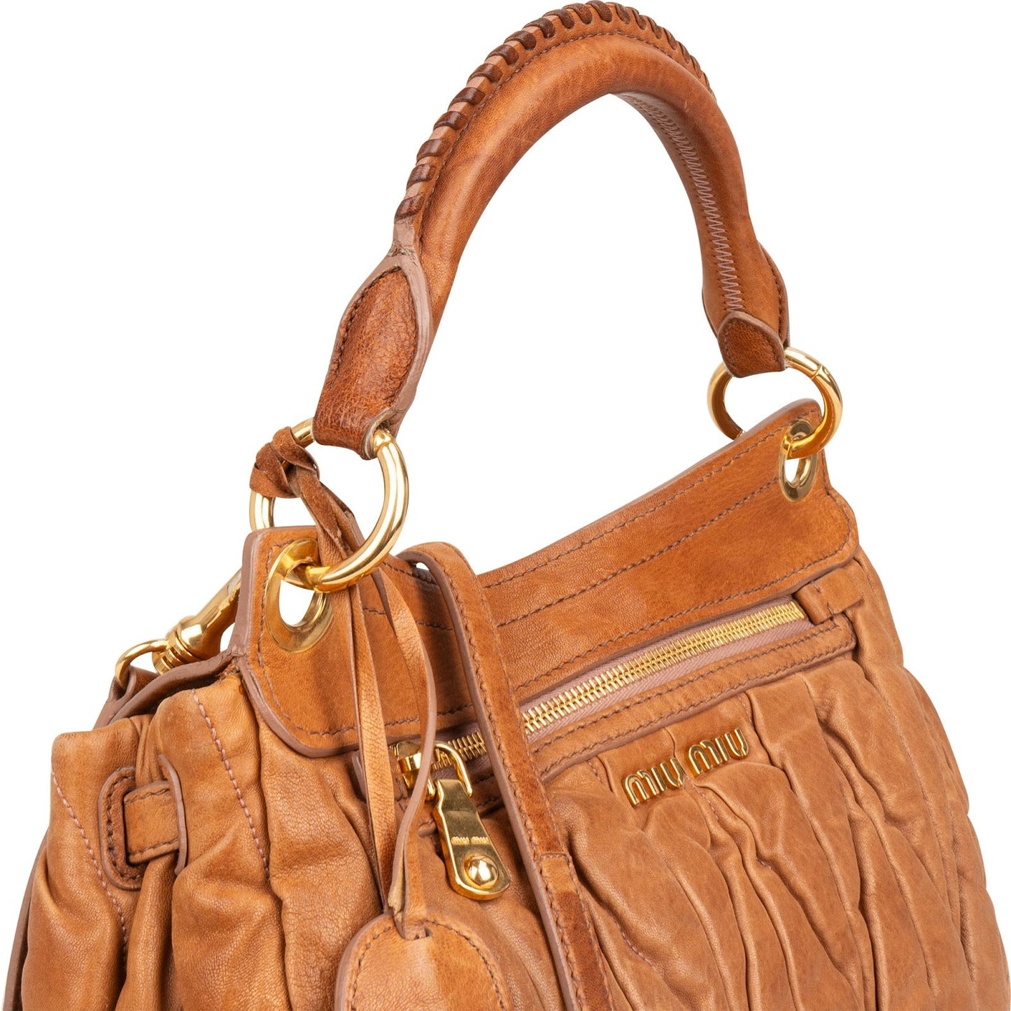 Miu Miu Brown Matelasse Leather Coffer City Handbag