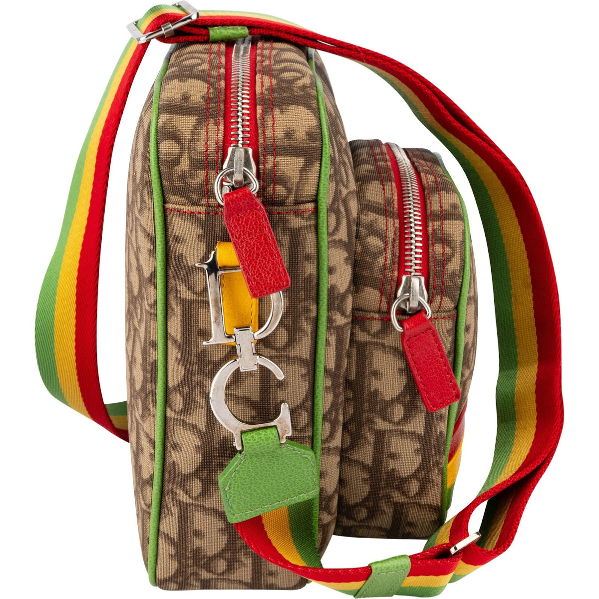 Christian Dior Trotter Monogram Multicolor Striped Rasta Messenger Crossbody Bag