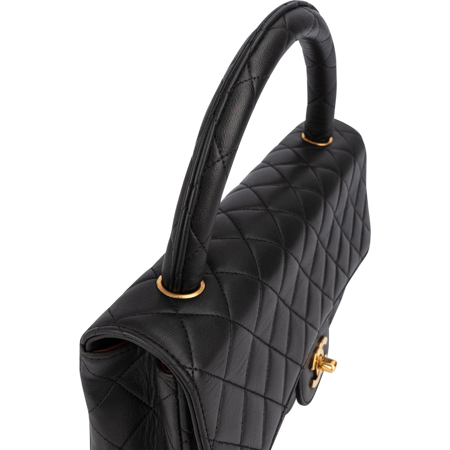 Chanel Quilted Lambskin Top Handle 24K Gold Single Flap Handbag