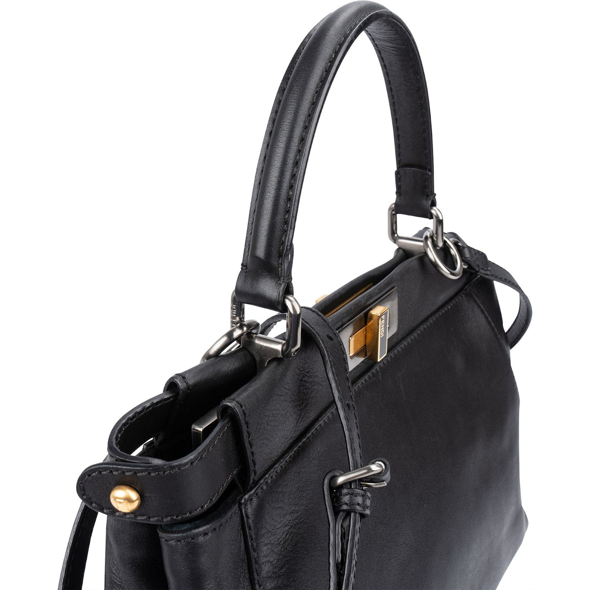 Fendi Black Leather Peekaboo Regular Handbag