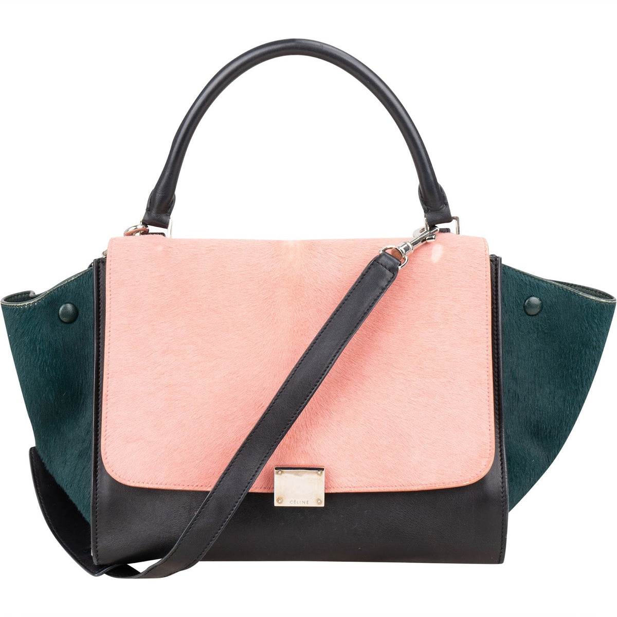 Celine Trapeze aus dreifarbigem Leder und Ponyfell – Vorderansicht