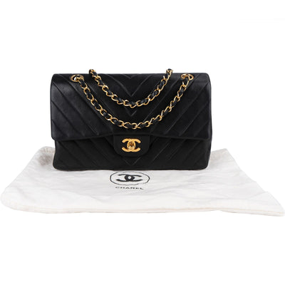 Chanel Quilted Lambskin Chevron Medium 24K Gold Double Flap Shoulder Bag