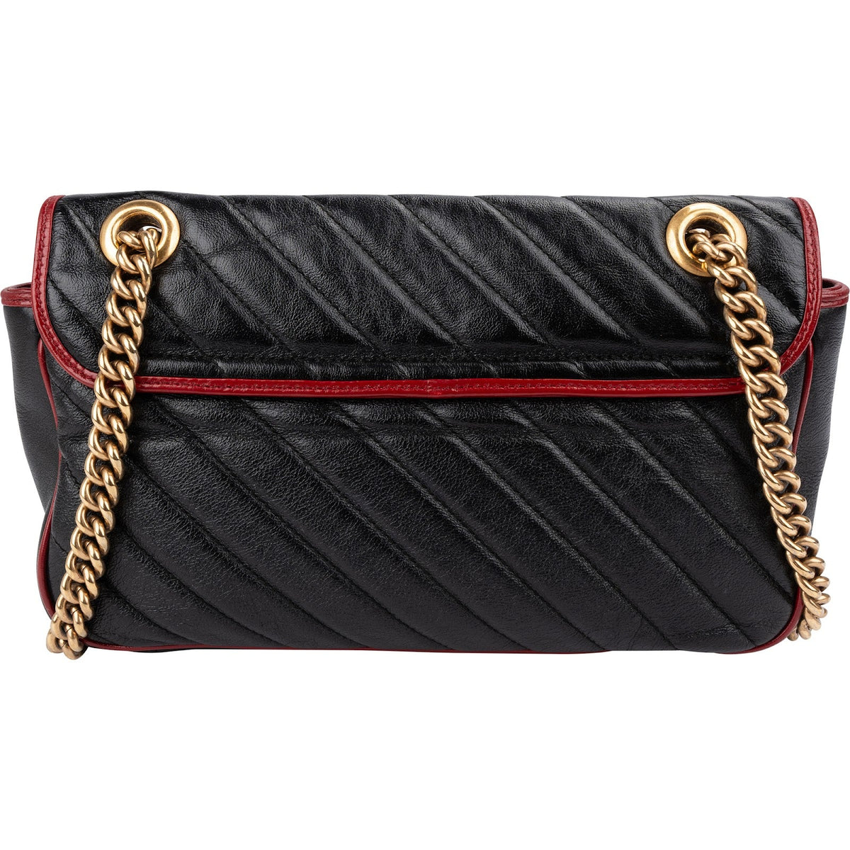 Gucci Black Matelassé Leather Red Edges GG Marmont Crossbody Bag