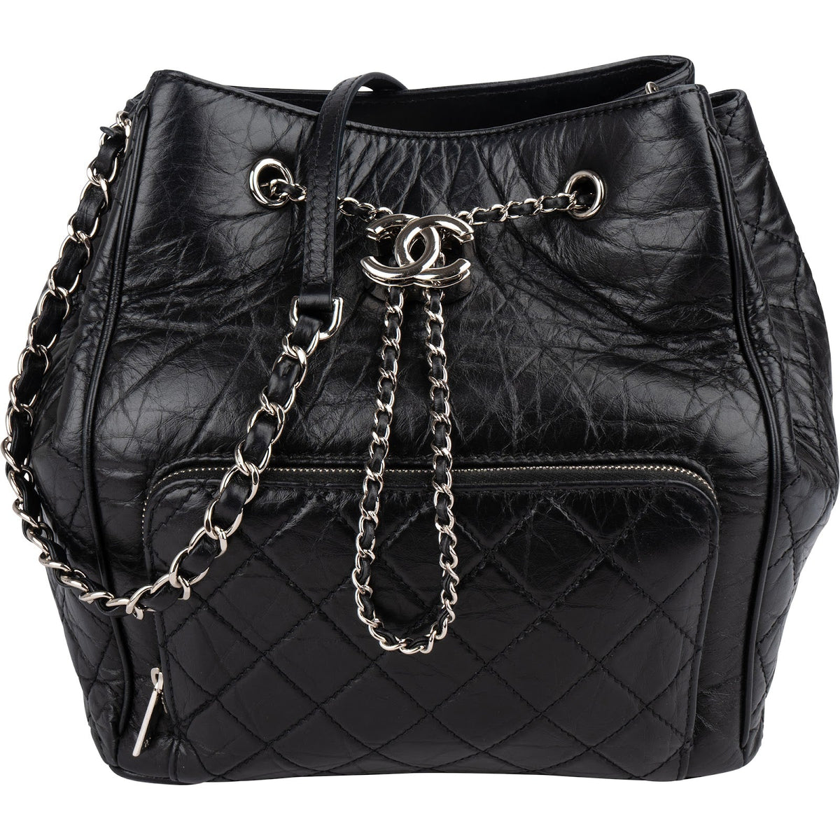 Chanel Quilted Calfskin CC Chain Drawstring Bucket Shoulder Bag