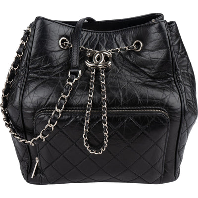 Chanel Quilted Calfskin CC Chain Drawstring Bucket Shoulder Bag