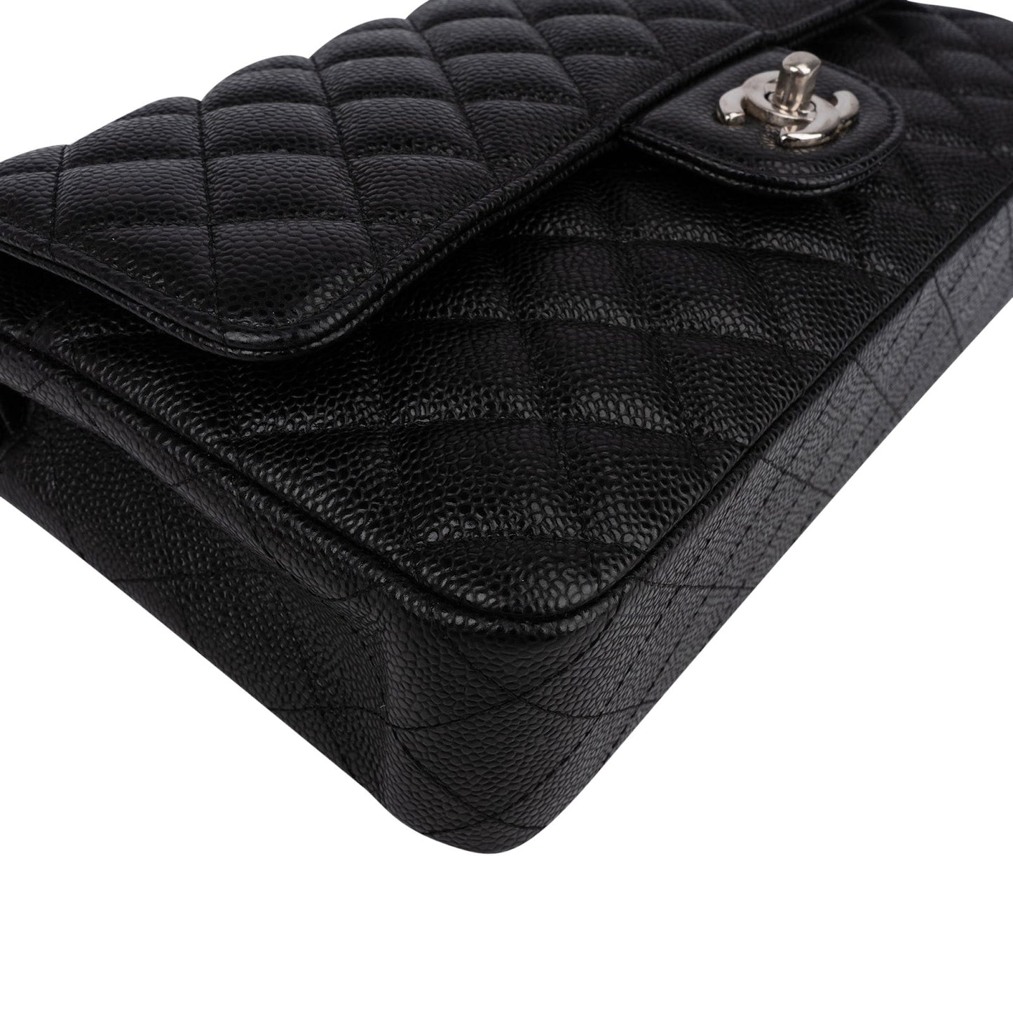 Chanel Quilted Caviar Leather Palladium Medium Double Flap Shoulder Bag