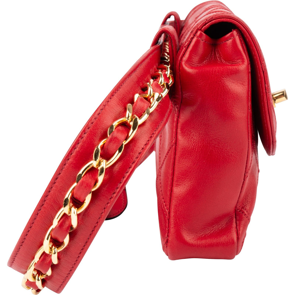 Chanel Red Quilted Stitched Lambskin Vintage CC Belt Crossbody Bag