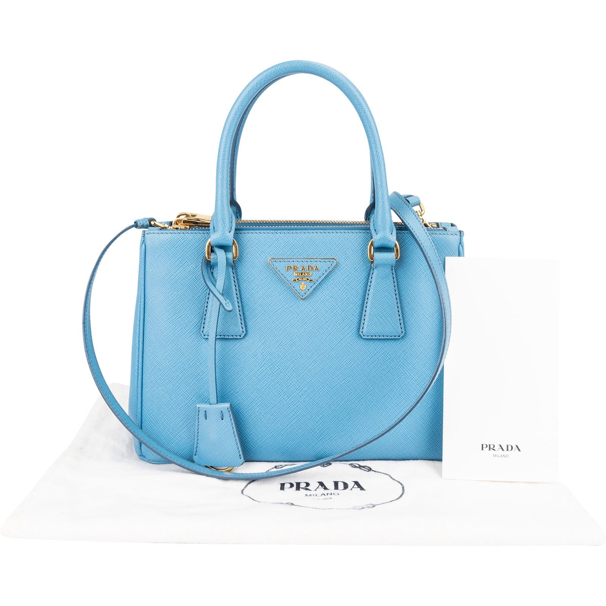 Prada Light Blue Saffiano Leather Galleria Small Handbag
