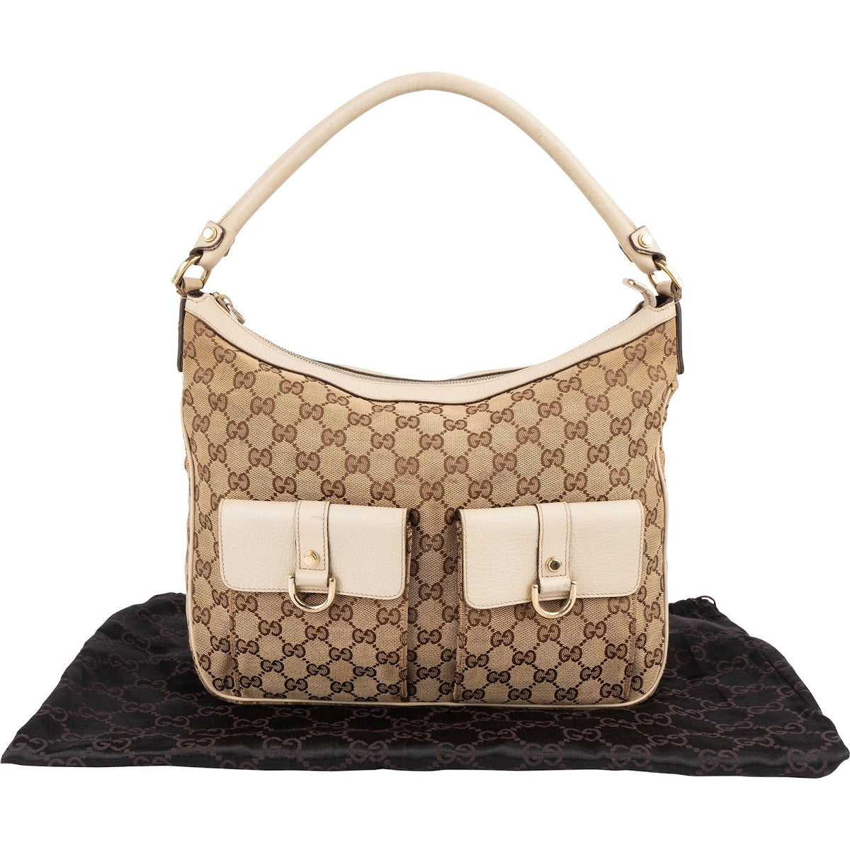 Gucci Monogram GG Abbey Double Pocket Hobo Shoulder Bag