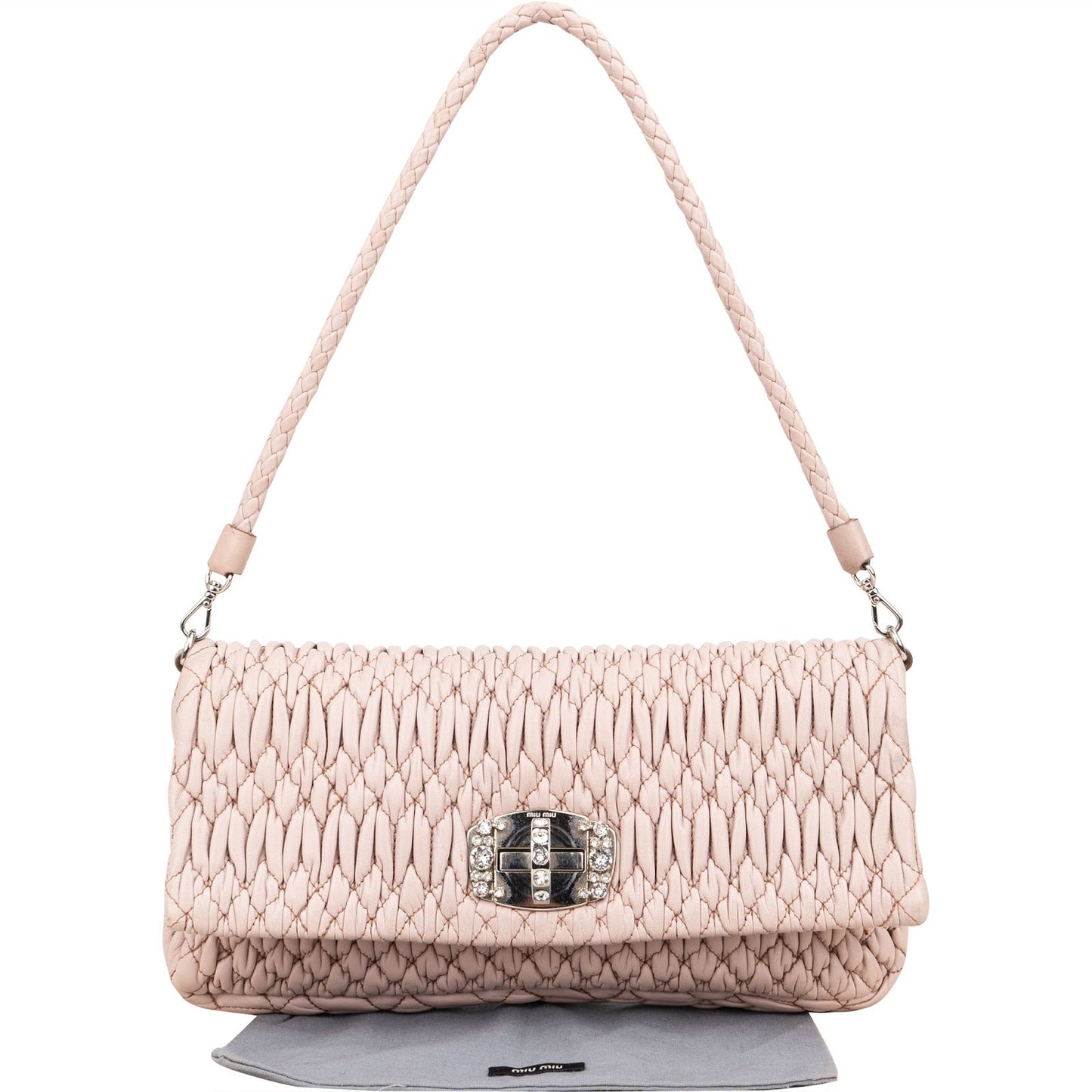 Miu Miu Matelassé Nappa Leather Crystal Flap Shoulder Bag