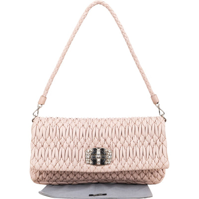 Miu Miu Matelassé Nappa Leather Crystal Flap Shoulder Bag