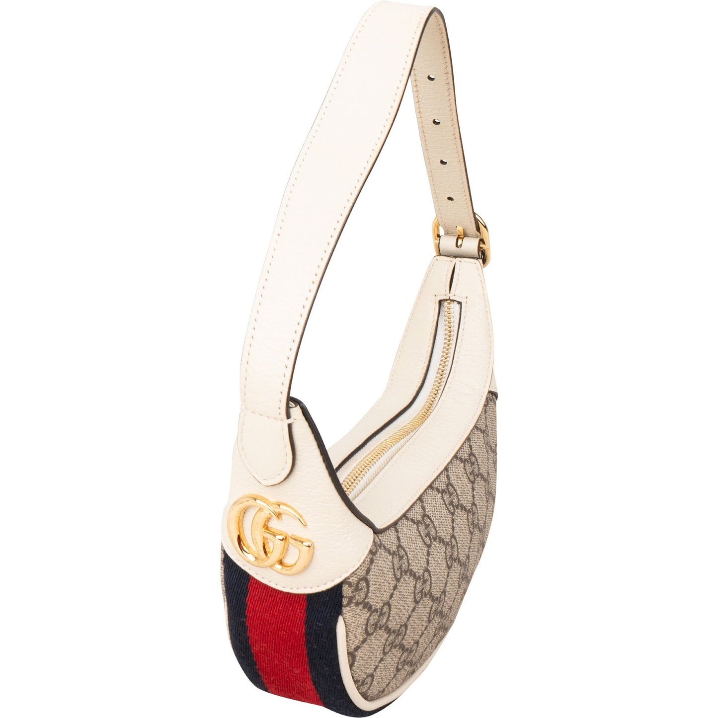 Gucci Monogram GG Supreme Canvas Web Stripe Ophidia Half-Moon Mini Shoulder Bag
