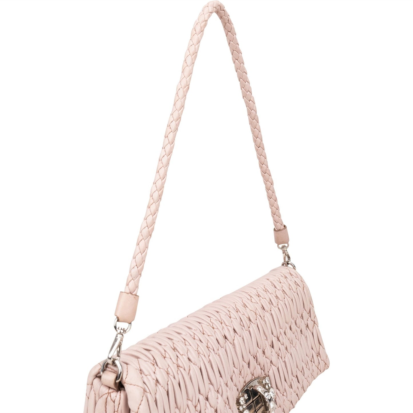Miu Miu Matelassé Nappa Leather Crystal Flap Shoulder Bag