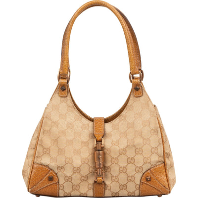 Gucci Monogram GG Canvas Lizard-Embossed Leather Small New Jackie Shoulder Bag