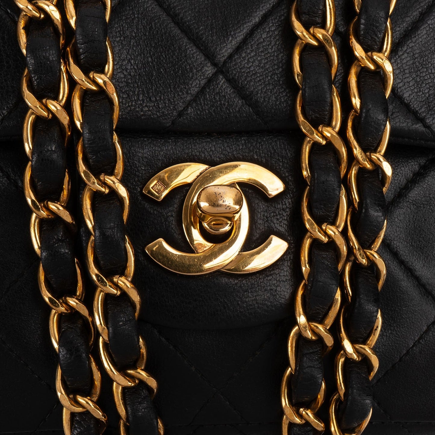 Chanel Quilted Lambskin 24K Gold Small Double Flap Shoulder Bag
