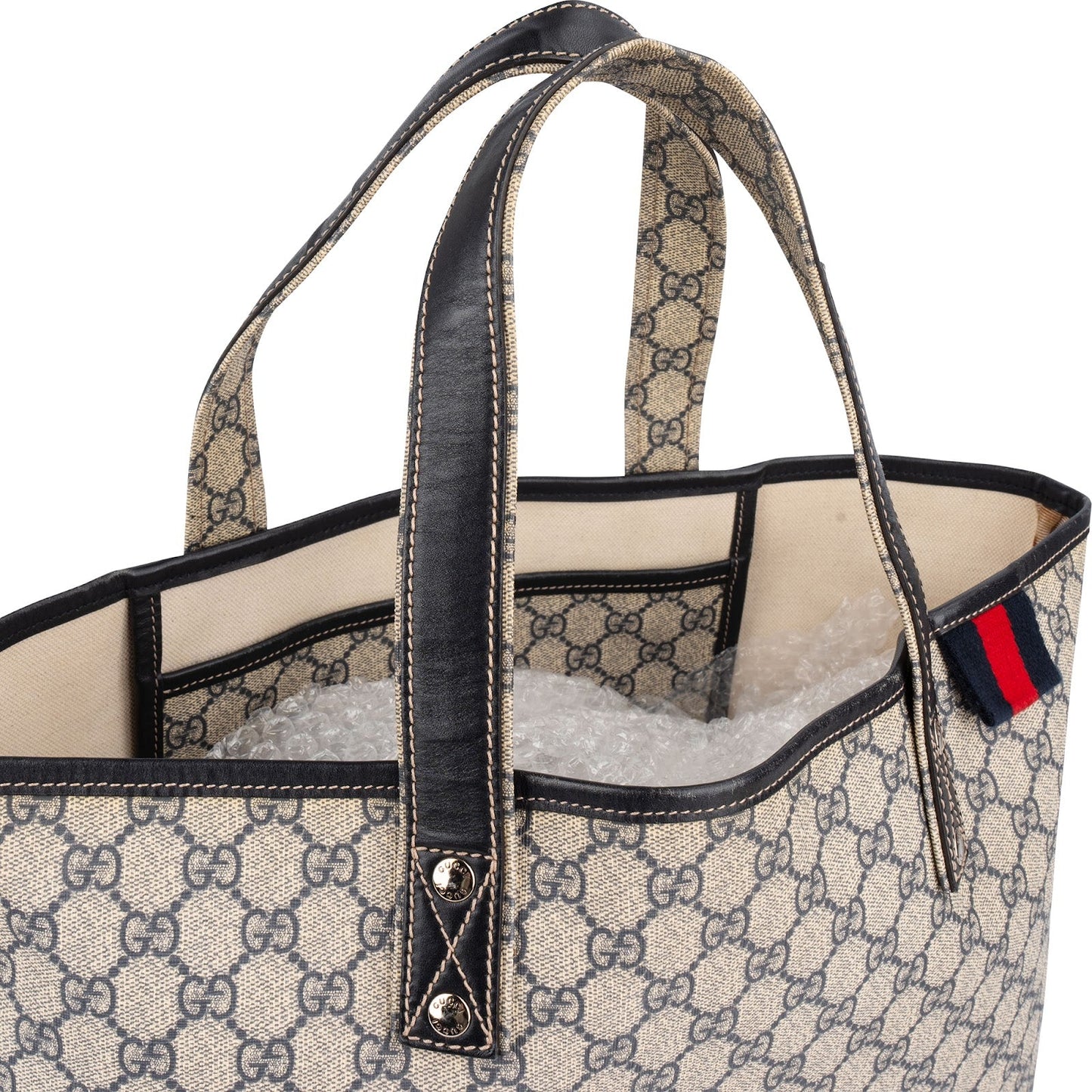 Gucci Monogram GG Supreme Canvas Web Tote Handbag