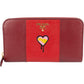 Prada Saffiano Leather Heart Print Zip Around Wallet