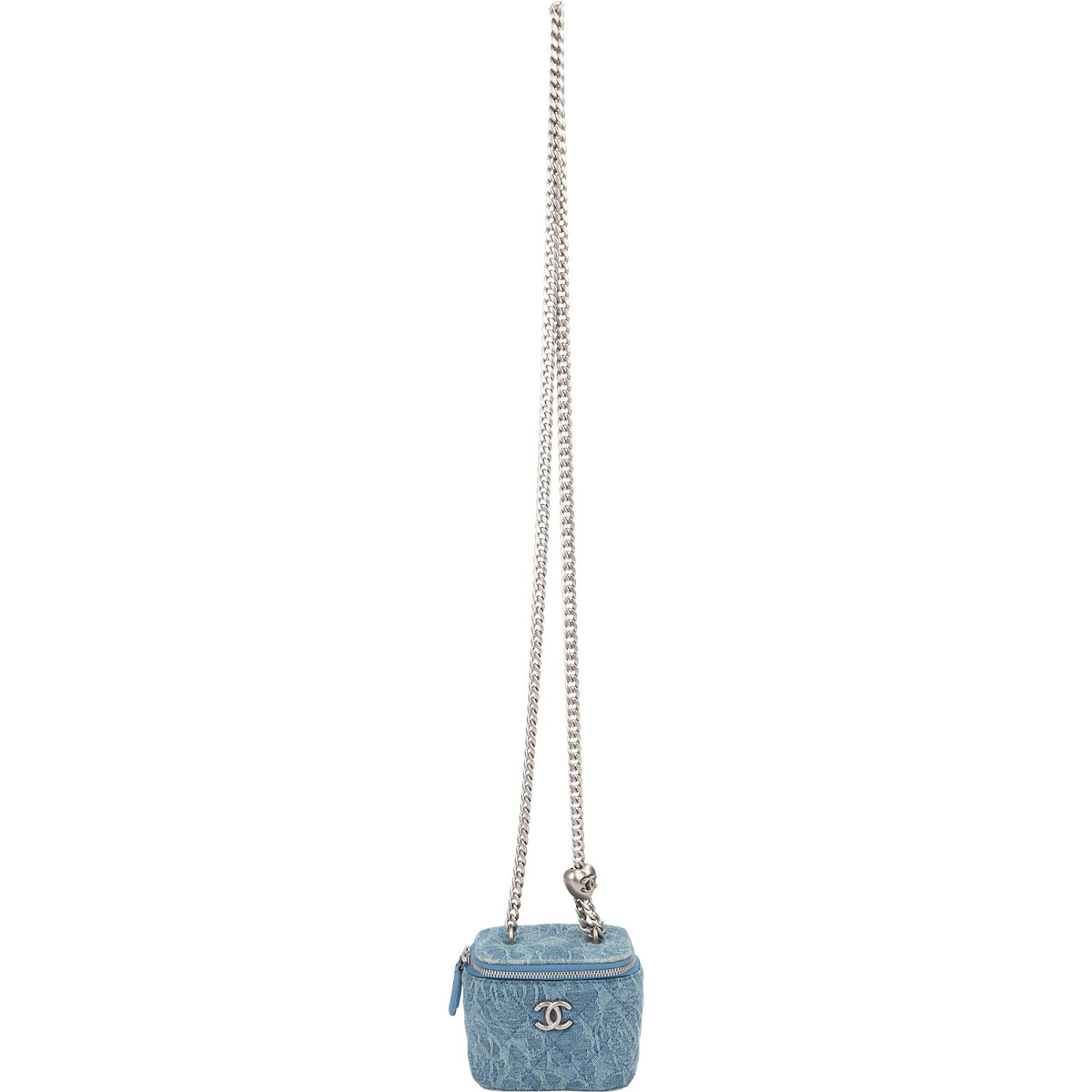 Chanel Quilted Denim Camellia Monogram Adjustable Mini Vanity Case Crossbody Bag