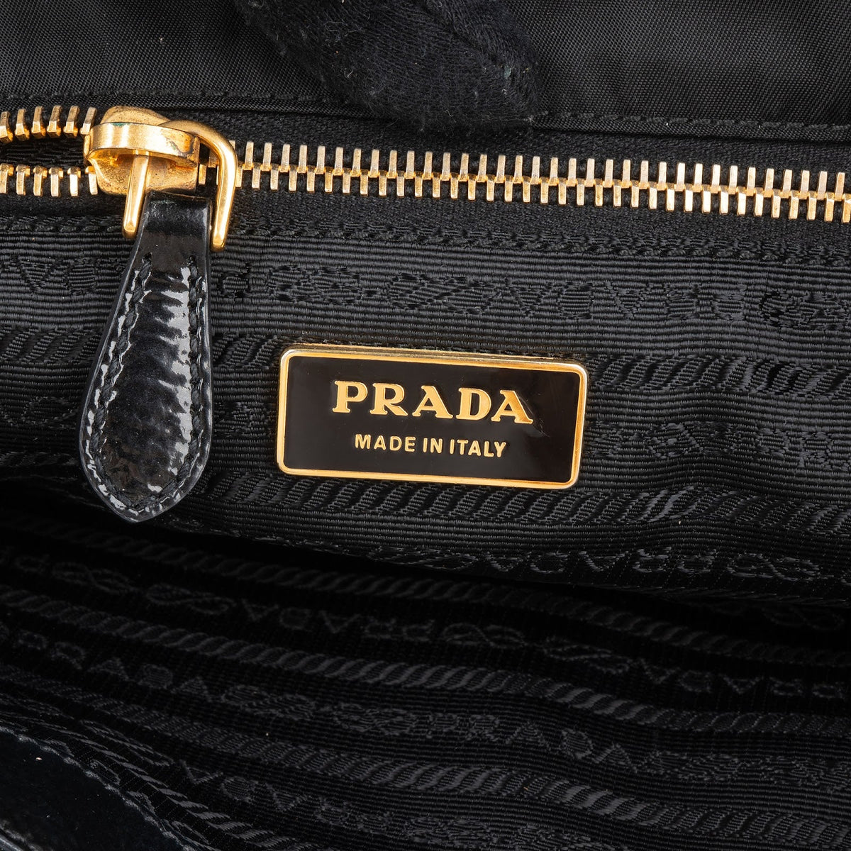 Prada Tessuto Nylon Patent Leather Handle Tote Shoulder Bag