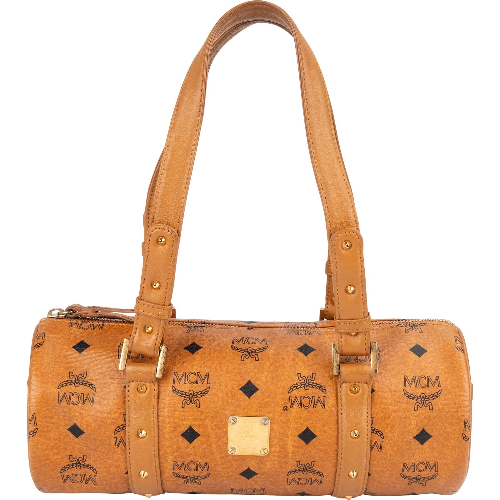MCM Monogram Visetos Cylinder Boston Handbag