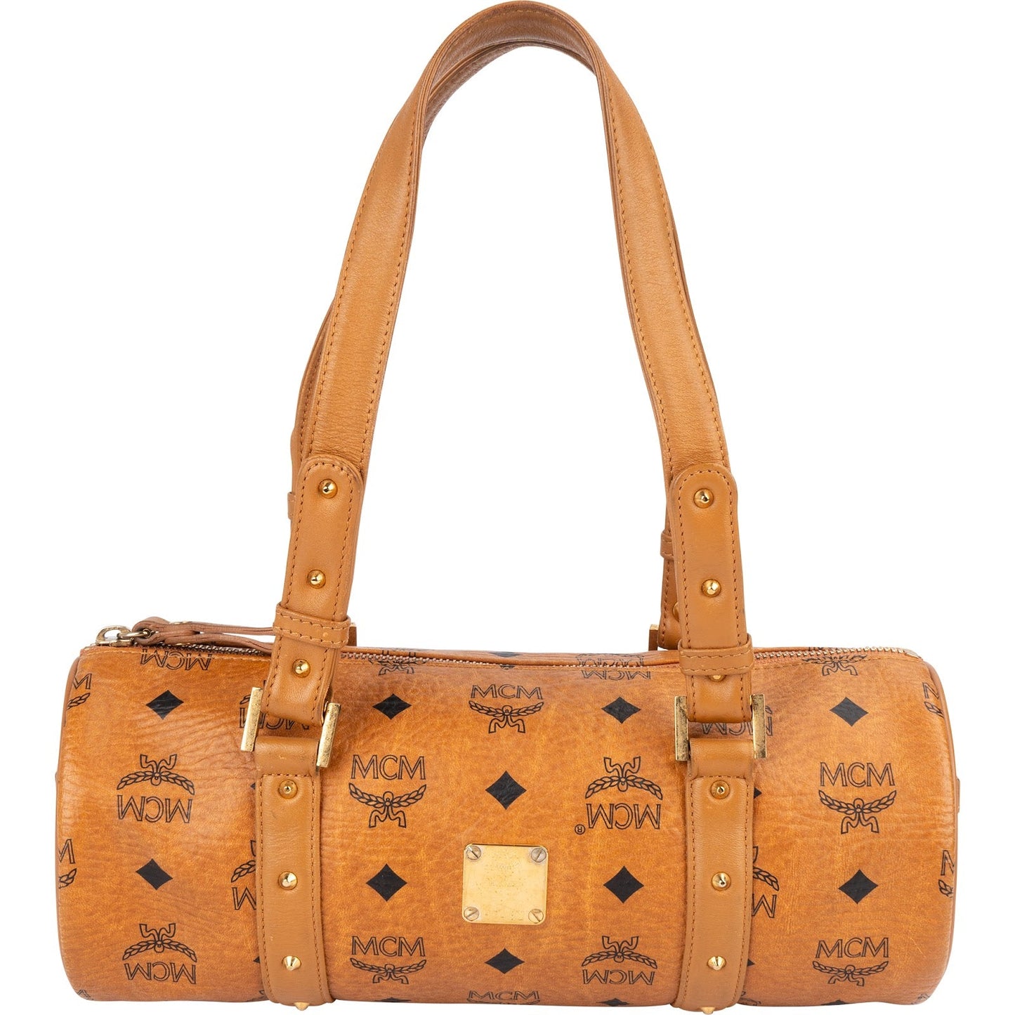 MCM Monogram Visetos Cylinder Boston Handbag