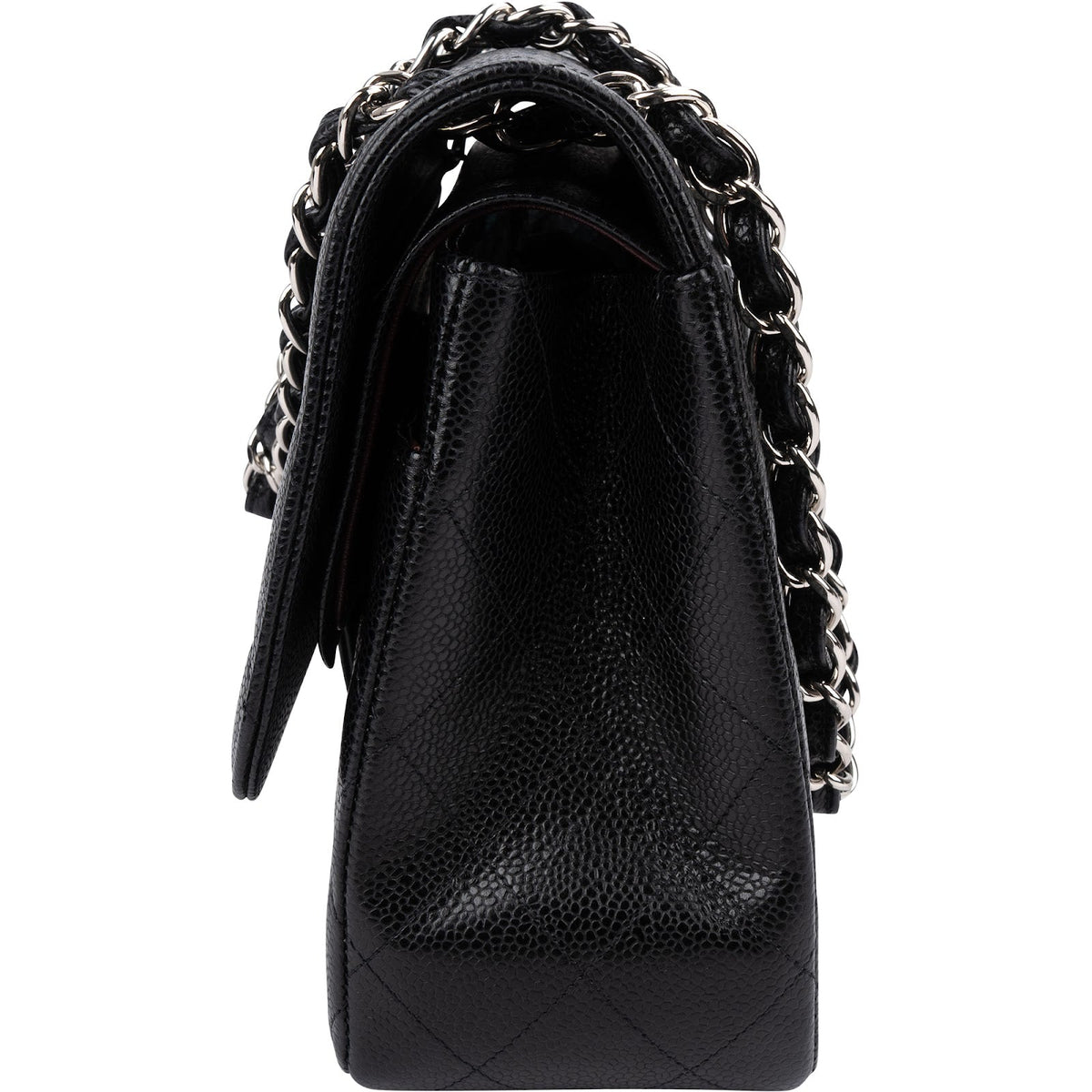 Chanel Quilted Caviar Leather Palladium Jumbo Double Flap Crossbody Bag