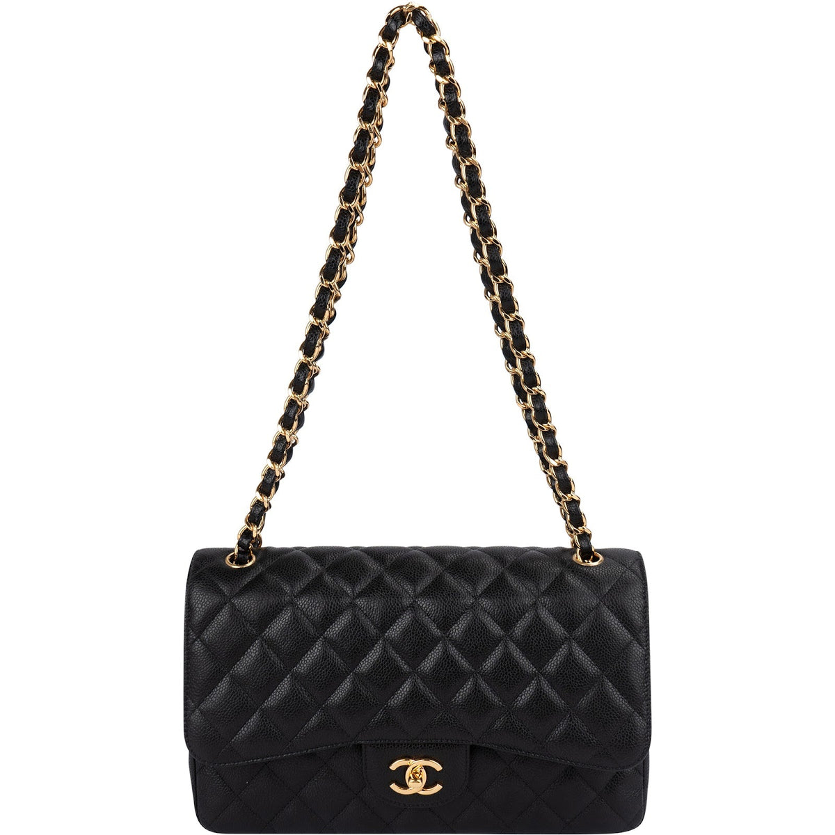 Chanel Quilted Caviar Leather Jumbo Double Flap Shoulder Bag