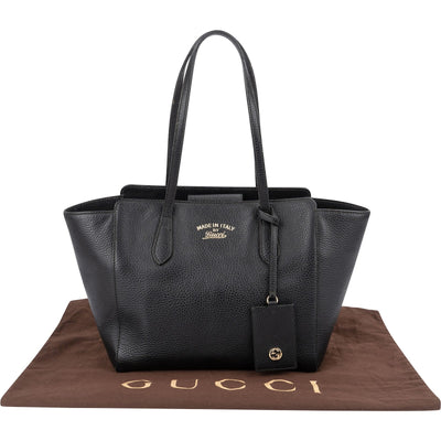 Gucci Black Grained Leather Swing Tote Shopper Shoulder Bag
