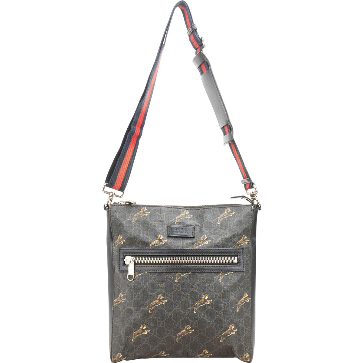 Gucci Monogram GG Supreme Canvas Tiger Print Messenger Crossbody Bag