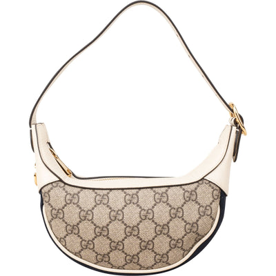 Gucci Monogram GG Supreme Canvas Web Stripe Ophidia Half-Moon Mini Shoulder Bag