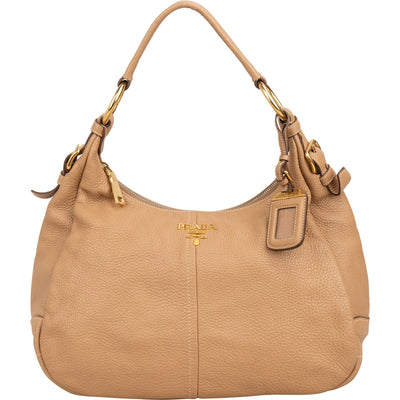 Prada Beige Vitello Daino Leather Buckle Shoulder Bag