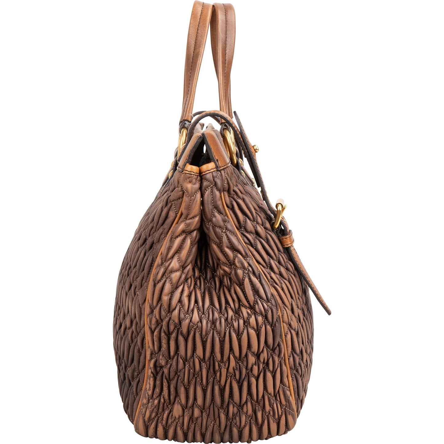 Miu Miu Matelassé Nappa Leather Bicolor Brown Tote Satchel Handbag